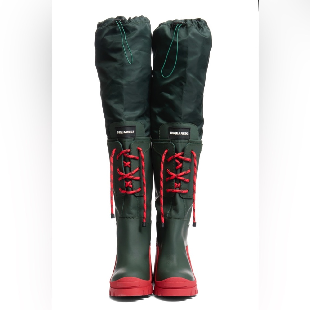 DSQUARED2 Green & Red Lace-Up Heeled Boots Size 39 - Picture 2 of 15